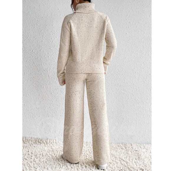 2 Piece Knit Set Turtleneck Sweater & Pants Beige - Picture 5 of 16